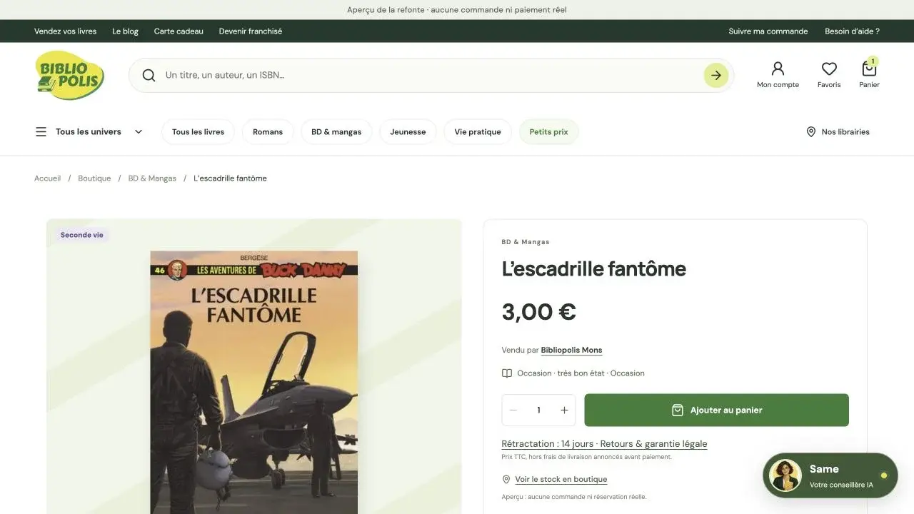 L’escadrille fantôme : un exemple de fiche de seconde vie proposée par Bibliopolis Mons.