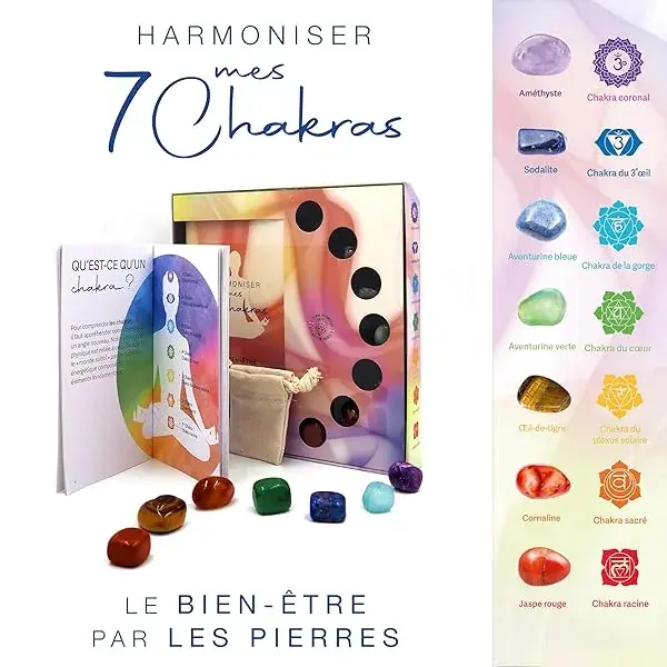 Couverture : Coffret: Harmoniser mes 7 chakras: Le bien-être par les pierres: Un livre pour s'initier aux chakras et à la lithothérapie, avec 7 pierres naturelles certifiées