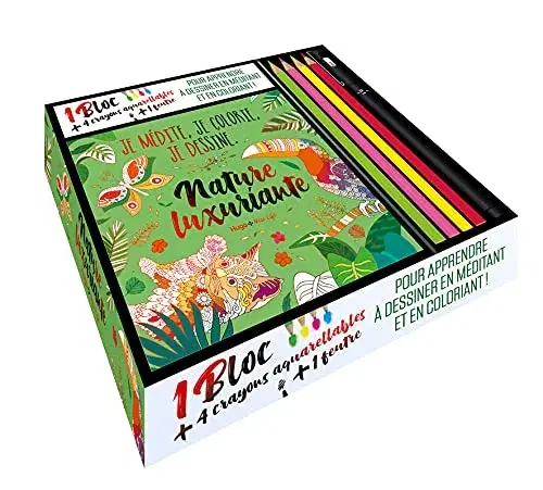 Couverture : Coffret Je médite, je colorie, je dessine: Nature luxuriante