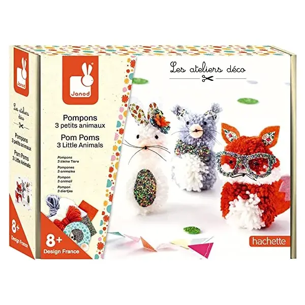 Couverture : Janod- Kit Créatif-Pompons 3 Petits Animaux, J07910