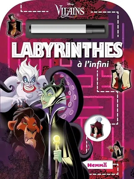 Couverture : Disney Vilains: Labyrinthes à l'infini: Livre-jeu avec feutre effaçable: Dès 5 ans
