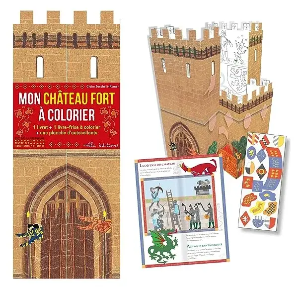 Couverture : Mon château-fort à colorier: 1 livret + 1 livre-frise à colorier + une planche d'autocollants