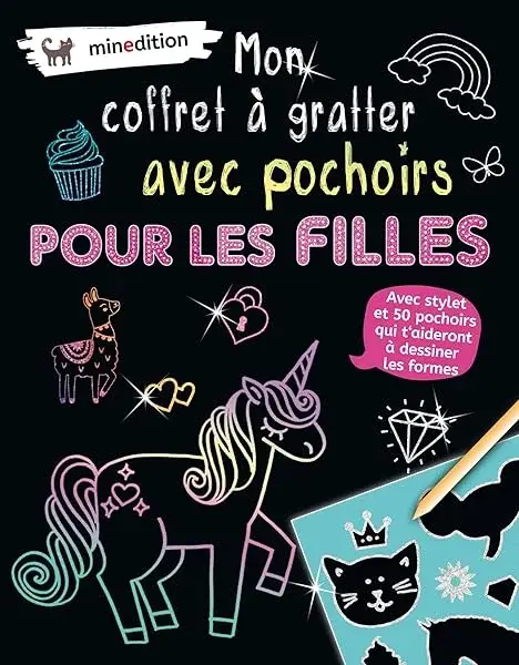 Couverture : Mon coffret à gratter avec pochoirs: Filles