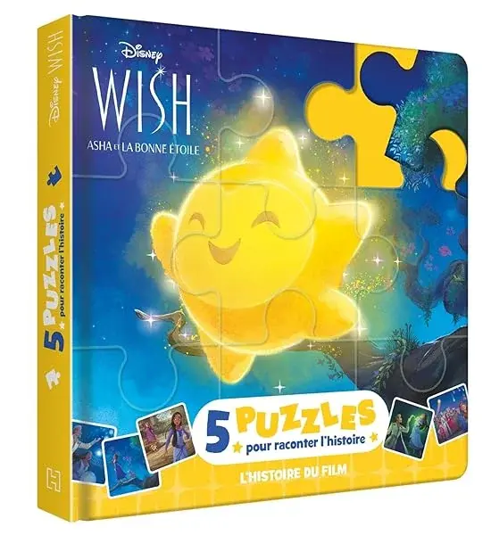 Couverture : WISH, ASHA ET LA BONNE ÉTOILE: Mon Petit Livre Puzzle: 5 puzzles 9 pièces: Disney