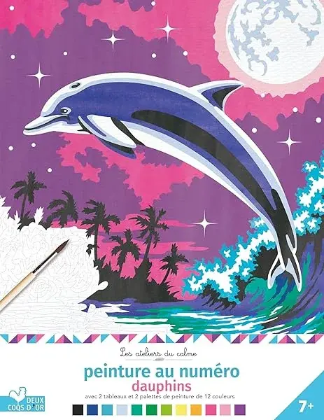 Couverture : Peinture au numéro: dauphins: cahier avec palette et pinceau