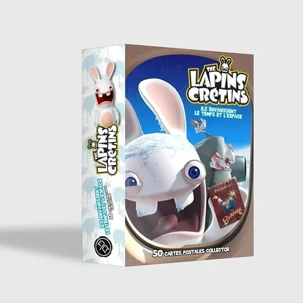 Couverture : LAPINS CRETINS : BOITE 50 CARTES POSTALES: ILS ENVAHISSENT LE TEMPS ET L'ESPACE