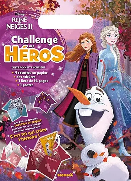 Couverture : Disney La Reine des Neiges 2: Challenge des héros: Pochette: Activités de jeux et pliages: Dès 6 ans