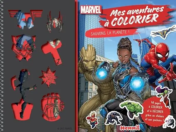 Couverture : Marvel: Mes aventures à colorier: Livre de coloriage, stickers et pochoirs: Dès 4 ans