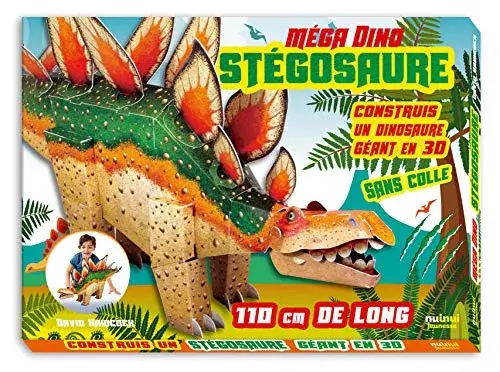 Couverture : Méga Dino Stégosaure : Construis un dinosaure géant en 3D sans colle, 110 cm de long