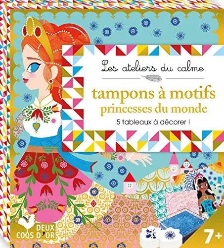 Couverture : tampons à motifs princesses du monde: mini boite avec accessoires: 5 tableaux à colorier et à décorer