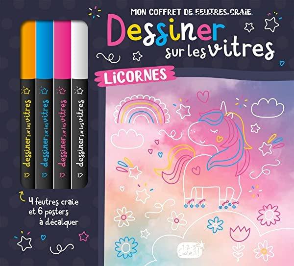 Couverture : Mon coffret de feutres craie: dessiner sur les vitres: licornes